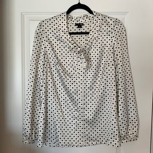 Women’s Size Medium White and Black Polkadot Long Sleeve Blouse